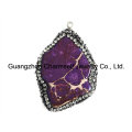 Hot Sale Freeform Imperial Jasper Precious Gemstone Pendants with Pave Rhinestone